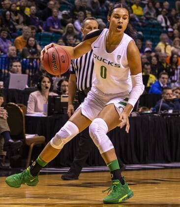Mar 09 2019 Las Vegas, NV, U.S.A. Oregon forward Satou Sabally (0) looks to pass the ball during the NCAA College League USA Pac 12 Women s Basketball tournament semi-final between the UCLA Bruins and the Oregon Ducks 88-83 win at MGM Grand Garden Arena Las Vegas, NV. CSM NCAA Basketball 2019: Pac 12 Women s Basketball Tournament Semi-Final UCLA vs Oregon MAR 09 - ZUMAc04_ 20190309_zaf_c04_1195 Copyright: xThurmanxJamesx