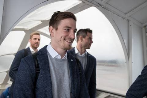 11 03 2019 Soccer Season 2018 2019 Champions League Arrival of FC Schalke 04 in Manchester England Bastian Oczipka FC Schalke 04 Manchester Airport England