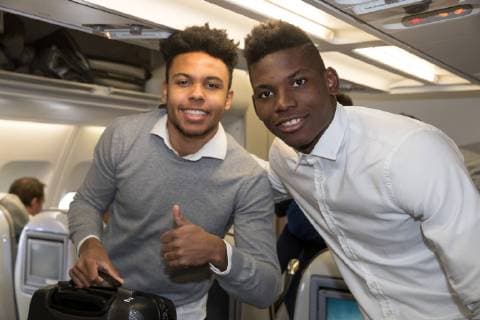 11 03 2019 Football Season 2018 2019 Champions League Arrival of FC Schalke 04 in Manchester England v l Weston McKennie FC Schalke 04 Breel EMBOLO FC Schalke 04 Manchester Airport England
