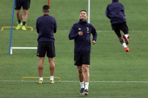 Cristiano Ronaldo of Juventus during the training session at the Juventus Training centre, Turin, Italy. Picture date 11th March 2019. Picture credit should read: Jonathan Moscrop Sportimage EDITORIAL USE ONLY. No use with unauthorised audio, video, data, fixture lists, club league logos or live services. Online in-match use limited to 120 images, no video emulation. No use in betting, games or single club league player publications. YODA6696.JPG