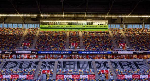 11 03 2019 xfux Soccer 1 Bundesliga Fortuna Duesseldorf Eintracht Frankfurt emspor v l View Overview Merkur Game Arena Interior Grass Field Green Tribuene Stadium DFL DFB REGULATIONS PROHIBIT ANY USE OF PHOTOGRAPHS as IMAGE SEQUENCES and or QUASI VIDEO Duesseldorf