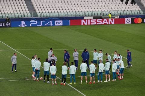 Atletico Madrid players pictured together during the training session at the Allianz Stadium, Turin, Italy. Picture date 11th March 2019. Picture credit should read: Jonathan Moscrop Sportimage EDITORIAL USE ONLY. No use with unauthorised audio, video, data, fixture lists, club league logos or live services. Online in-match use limited to 120 images, no video emulation. No use in betting, games or single club league player publications. ADPB8853.JPG