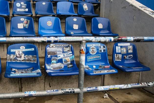 Block U Fanblock North Tribune was opened today for the last time for fans from now on starts the conversion to a stand alone grandstand some bucket seats were already missing after the game 2 Soccer Bundesliga season 2018 2019 points game 1 FC Magdeburg vs. SV Sandhausen 1916 in the MDCC Arena in Magdeburg Freisteller single picture action Germany Football Man Men 10 03 2019 According to the regulations of the DFL German Football League, it is prohibited to use or have used photographs taken in the stadium and or during the match in the form of sequence pictures and or video-like photo sequences DFL regulations prohibit any use of photographs as image sequences and or quasi video