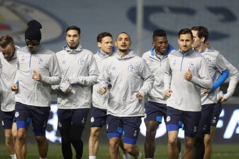 11 03 2019 Football season 2018 2019 Champions League Press conference and final training of FC Schalke 04 in Manchester England v l Benjamin STAMBOULI FC Schalke 04 Suat Serdar FC Schalke 04 Ahmed Kutucu FC Schalke 04 Breel EMBOLO FC Schalke 04 Steven Skrzybski FC Schalke 04 Manchester Airport England
