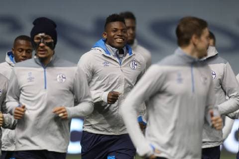 11 03 2019 Football season 2018 2019 Champions League Press conference and final training of FC Schalke 04 in Manchester England v l Benjamin STAMBOULI FC Schalke 04 Breel EMBOLO FC Schalke 04 Manchester Airport England