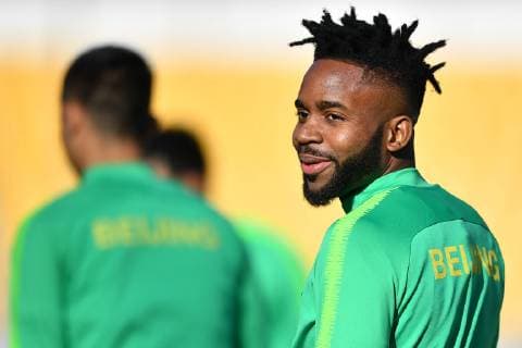 French-born Congolese football player Cedric Bakambu of China s Beijing Guoan F.C. takes part in a training session before the group G match against Japan s Urawa Red Diamonds F.C. during the 2019 AFC Champions League in Beijing, China, 12 March 2019. Beijing Guoan in full swing for group match in 2019 AFC Champions  20190312_605526