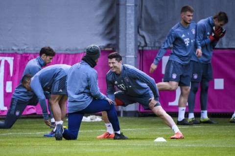 12 03 2019 xkvx Football UEFA Champions League FC Bayern Munich FC Liverpool Press conference and training emspor v l Serge Gnabry FCB FC Bayern Munich Robert Lewandowski FCB FC Bayern Munich DFL DFB REGULATIONS PROHIBIT ANY USE OF PHOTOGRAPHS as IMAGE SEQUENCES and or QUASI VIDEO Munich