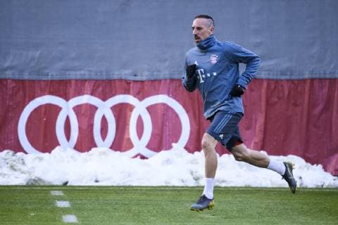 12 03 2019 xkvx Football UEFA Champions League FC Bayern Munich FC Liverpool Press conference and training emspor v l Franck Ribery FCB FC Bayern Munich DFL DFB REGULATIONS PROHIBIT ANY USE OF PHOTOGRAPHS as IMAGE SEQUENCES and or QUASI VIDEO Munich