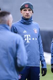 12 03 2019 xkvx Football UEFA Champions League FC Bayern Munich FC Liverpool Press conference and training emspor v l Thomas Mueller FCB FC Bayern Munich DFL DFB REGULATIONS PROHIBIT ANY USE OF PHOTOGRAPHS as IMAGE SEQUENCES and or QUASI VIDEO Munich