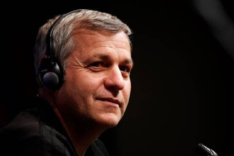 Olympique Lyon s head coach Bruno Genesio attends a press conference PK Pressekonferenz held at Camp Nou stadium in Barcelona, Spain, 12 March 2019. FC Barcelona Barca will face Olympique Lyon in the UEFA Champions League round of 16 second leg soccer match on 13 March 2019. Olympique Lyon press conference !ACHTUNG: NUR REDAKTIONELLE NUTZUNG!  Copyright: xAlejandroxGarciax GRAFCAT5603 20190312-636880126379852237