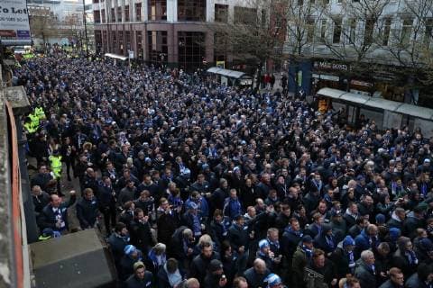 12 03 2019 Football Season 2018 2019 Champions League Round of 16 Manchester City FC Schalke 04 Fan march of fans of FC Schalke 04 through Manchester Manchester Etihad Stadium Germany