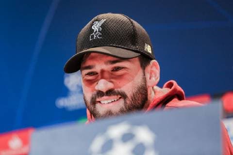 Goalkeeper Alisson Becker FC Liverpool laughing at the press conference GER Football UEFA Champions League press conferences FC Liverpool 12 03 2019 Munich Copyright: xTomxWellerx xEibner-Pressefotox EP_eer