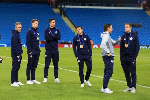 12th March 2019, Etihad Stadium, Manchester, England; UEFA Champions League football, round of 16, 2nd leg, Manchester City versus FC Schalke; the Schalke players inspect the pitch prior to the kick off  ActionPlus12114024 DavidxBlunsden