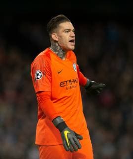 Manchester City v FC Schalke 04 UEFA Champions League Manchester City goalkeeper Ederson instructs his team-mates during the UEFA Champions League match at the Etihad Stadium, Manchester Content Not Available For UK Newspapers Copyright: xRussellxHartx FIL-12984-0005
