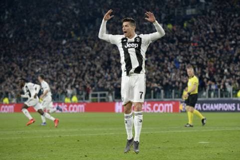 12th March 2019, Allianz Stadium, Turin, Italy; UEFA Champions League football, round of 16th 2nd leg, Juventus versus Atletico Madrid; Cristiano Ronaldo celebrates as he wins the crossed header and scores for 1-0 in the 27th minute  ActionPlus12114051 PierpaoloxPiciucco