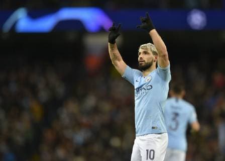 Manchester United Kingdom 12 03 2019 UEFA Champions League 2018 19 Season Round of 16 Second Leg Manchester City FC Schalke 04 Sergio Aguero Manchester City celebrates after scoring his first goal DeFodi056