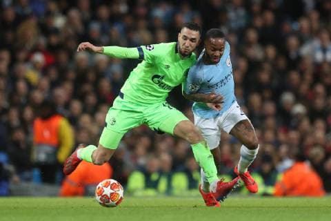 12 03 2019 Football Season 2018 2019 Champions League Round of 16 Manchester City FC Schalke 04 v l Nabil BENTALEB FC Schalke 04 Raheem Sterling Manchester City Manchester Etihad Stadium Germany