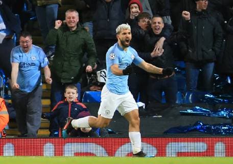 Sport Bilder des Tages 12th March 2019, Etihad Stadium, Manchester, England; UEFA Champions League football, round of 16, 2nd leg, Manchester City versus FC Schalke; Sergio Aguero of Manchester City celebrates after scoring his second goal of the match after 38 minutes  ActionPlus12114066 DavidxBlunsden
