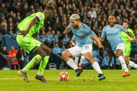 Manchester City v FC Schalke 04 UEFA Champions League Sergio Aguero of Manchester City looks to find a way past Salif Sane of FC Schalke 04 during the UEFA Champions League match at the Etihad Stadium, Manchester Content Not Available For UK Newspapers Copyright: xMattxWilkinsonx FIL-12983-0032