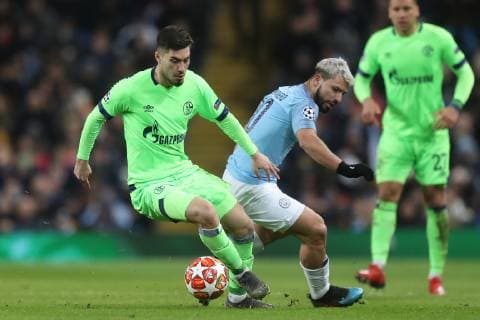 12 03 2019 Football Season 2018 2019 Champions League Round of 16 Manchester City FC Schalke 04 v l Suat Serdar FC Schalke 04 Sergio Agüero Manchester City Manchester Etihad Stadium Germany
