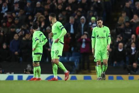 12 03 2019 Football Season 2018 2019 Champions League Round of 16 Manchester City FC Schalke 04 v l Benjamin STAMBOULI FC Schalke 04 Benjamin STAMBOULI FC Schalke 04 Suat Serdar FC Schalke 04 Manchester Etihad Stadium Germany