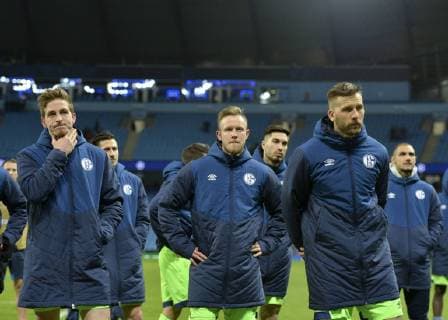 Manchester United Kingdom 12 03 2019 UEFA Champions League 2018 19 Season Round of 16 Second Leg Manchester City FC Schalke 04 FC Schalke 04 players looks dejected DeFodi056