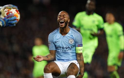 Football - 2018 2019 UEFA Champions League - Round of Sixteen, Second Leg: Manchester City (3) FC Schalke 04 (2) Raheem Sterling of Manchester City at The Etihad. COLORSPORT LYNNE CAMERON 