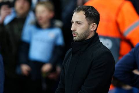 Domenico Tedesco of FC Schalke 04 during the UEFA Champions League Round of 16 match at the Etihad Stadium, Manchester. Picture date: 12th March 2019. Picture credit should read: James Wilson Sportimage EDITORIAL USE ONLY. No use with unauthorised audio, video, data, fixture lists, club league logos or live services. Online in-match use limited to 120 images, no video emulation. No use in betting, games or single club league player publications. SPI_0086.JPG