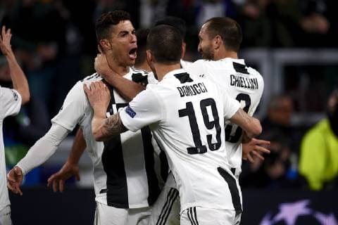 March 12, 2019 - Turin, Italy - Cristiano Ronaldo of Juventus celebrates victory after whit his teammates the UEFA Champions League Round of 16 Second Leg match between Juventus and Club de Atletico Madrid at Allianz Stadium on March 12, 2019 in Turin. Juventus v Club Atletico de Madrid - UEFA Champions League Round of 16: Second Leg  - ZUMAn230 20190312_zaa_n230_553 Copyright: xJosexBretonx