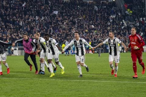 Leonardo Bonucci (Juventus) Cristiano Ronaldo dos Santos Aveiro (Juventus) Blaise Matuidi (Juventus) Giorgio Chiellini (Juventus) Wojciech Szczesny (Juventus) Final joy during the Uefa Champions League Round of 16 - 2nd Leg match between Juventus 3-0 Atletico de Madrid at Allianz Stadium on March 12, 2019 in Torino , Italy. Noxthirdxpartyxsales  (99023336)