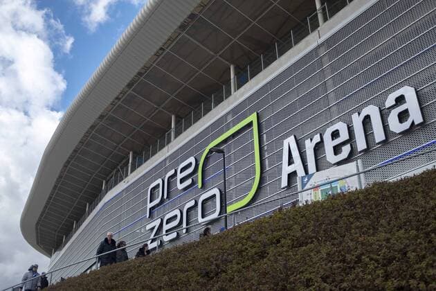 Feature the stadium of Sinsheim Prezero Arena soccer stadium Exterior view soccer 1 Bundesliga 25 matchday TSG 1899 Hoffenheim 1899 1 FC Nuernberg N 2 1 on 10 03 2019 in Sinsheim Germany DFL regulations prohibit any use of photographs as image sequences and or quasi video Â