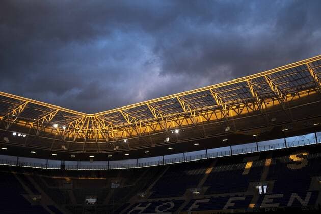 Feature the stadium of Sinsheim Prezero Arena football stadium interior view evening evening mood sky dark clouds football 1 Bundesliga 25 matchday TSG 1899 Hoffenheim 1899 1 FC Nuernberg N 2 1 on 10 03 2019 in Sinsheim Germany DFL regulations prohibit any use of photographs as image sequences and or quasi video Â
