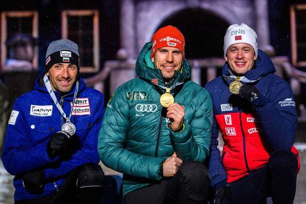 Sport Themen der Woche KW11 Sport Bilder des Tages 190313 Vladimir Iliev of Bulgaria, Arnd Peiffer of Germany and Tarjei Bo of Norway celebrates at the medal ceremony for the Men s 20 km Individual during the IBU World Championships Biathlon on March 13, 2019 in Östersund. Photo: Petter Arvidson BILDBYRAN kod PA 92264 *** 190313 Vladimir Iliev of Bulgaria Arnd Peiffer of Germany and Tarjei Bo of Norway celebrates at the medal ceremony for the Men s 20 km Individual during the IBU World Championships Biathlon on March 13 2019 in Östersund Photo Petter Arvidson BILDBYRAN kod PA 92264,  Copyright: PETTERxARVIDSON BB190313PA173