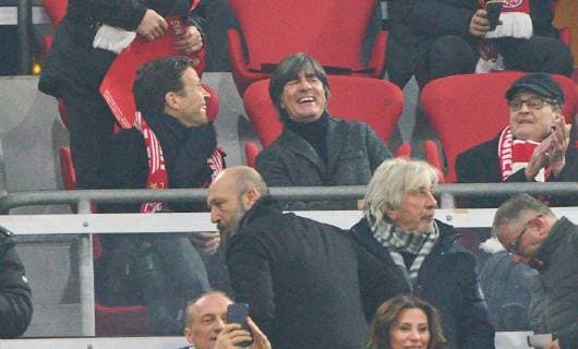 DFB headcoach Joachim Jogi LOEW, LÖW,Oliver BIERHOFF, Manager, Teammanager DFB, on the honor tribune, tribunes, honorary guests, celebrities, VIP, FC BAYERN MUNICH - FC LIVERPOOL UEFA Football Champions League , Munich, March 13, 2019, Season 2018 2019, round of last 16, FCB, Reds, Bavaria, Photographer: Peter Schatz