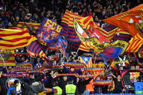 FC Barcelona supporters during the football match champions league between FC Barcelona vs Olympique de Lyon on March 13 2019 at Camp Nou stadium in Barcelona Spain Cordon Press  xTomasxRubiax xFCxBarcelonaxvsxOlympiquexdexLyonx