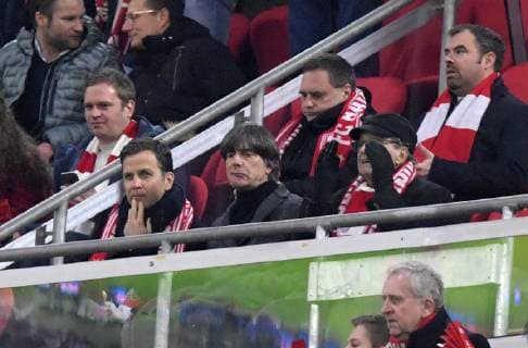 13 03 2019 Football UEFA Champions League 2018 2019 Round of sixteen return FC Bayern Munich FC Liverpool in the Allianz Arena Munich v li Manager Oliver Bierhoff Germany national coach Joachim Löw Germany DFL and DFB regulations prohibit any use of photographs as image sequences and or quasi video