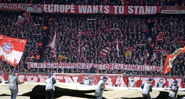 13 03 2019 Soccer UEFA Champions League 2018 2019 Round of sixteen second leg FC Bayern Munich FC Liverpool at the Allianz Arena Munich Gossipboards destroy fan culture Bavarian fans DFL and DFB regulations prohibit any use of photographs as image sequences and or quasi video