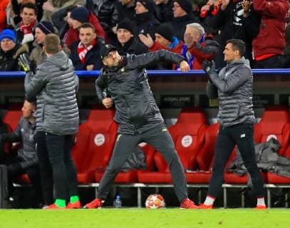 13 03 2019 Football UEFA Champions League 2018 2019 Round of sixteen second leg FC Bayern Munich FC Liverpool at the Allianz Arena Munich Goal celebration coach Jürgen Klopp FC Liverpool DFL and DFB regulations prohibit any use of photographs as image sequences and or quasi video