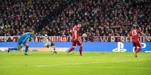 12 03 2019 xkvx Football UEFA Champions League FC Bayern Munich FC Liverpool Press conference and training emspor v l Goal scored Goal to 0 1 by Sadio Mane FC Liverpool Manuel New FCB FC Bayern Munich DFL DFB REGULATIONS PROHIBIT ANY USE OF PHOTOGRAPHS as IMAGE SEQUENCES and or QUASI VIDEO Munich