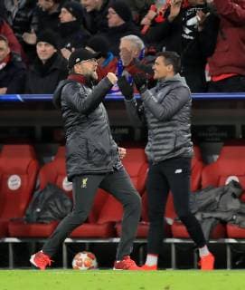 13 03 2019 Football UEFA Champions League 2018 2019 Round of sixteen return FC Bayern Munich FC Liverpool in the Allianz Arena Munich Goal celebration coach Jürgen Klopp li FC Liverpool DFL and DFB regulations prohibit any use of photographs as image sequences and or quasi video