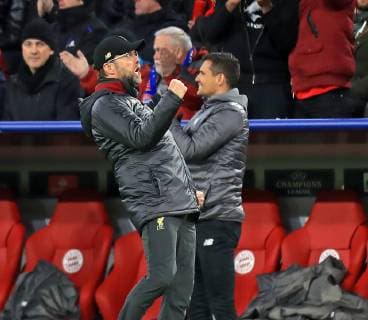 13 03 2019 Football UEFA Champions League 2018 2019 Round of sixteen return FC Bayern Munich FC Liverpool in the Allianz Arena Munich Goal celebration coach Jürgen Klopp li FC Liverpool DFL and DFB regulations prohibit any use of photographs as image sequences and or quasi video