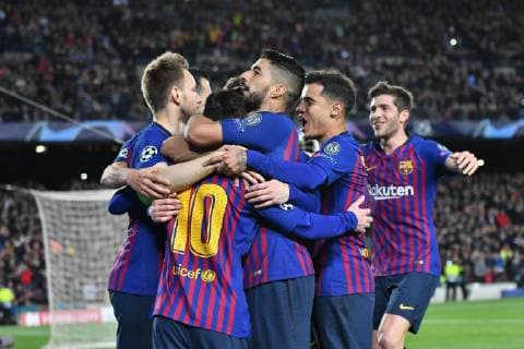 Players of FC Barcelona celebrating a goal during the champion league football match between FC Barcelona and Olympique Lyon on March 13 2019 at Camp Nou stadium in Barcelona Spain Cordon Press,  xTomasxRubiax xFCxBarcelonaxvsxOlympiquexLyonx