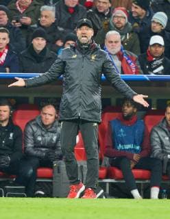 Juergen KLOPP, headcoach Liverpool , team manager, Gesticulate, give instructions, action, single image, gesture, hand movement, pointing, interpret, mimik, FC BAYERN MUNICH - FC LIVERPOOL UEFA Football Champions League , Munich, March 13, 2019, Season 2018 2019, round of last 16, FCB, Reds, Bavaria, Photographer: Peter Schatz