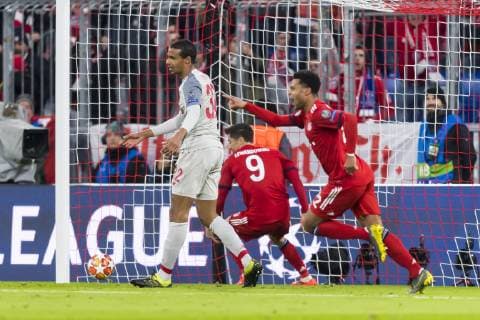 GER UEFA CL FC Bayern Muenchen GER vs. FC Liverpool GBR 13 03 2019 Allianz Arena Muenchen GER UEFA CL FC Bayern Muenchen GER vs. FC Liverpool GBR Round of 16 UEFA regulations prohibit any use of photographs as image sequences and or quasi video in picture own goal by Joel Matip Liverpool 32 with Alisson Becker Liverpool 13 after template Serge Gnabry FCB 22 nordphotox xStraubmeier nph00004