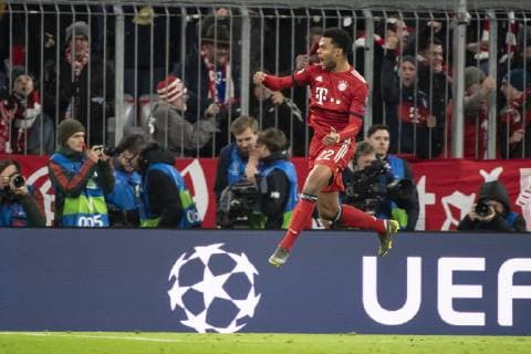 12 03 2019 xkvx Football UEFA Champions League FC Bayern Munich FC Liverpool Press conference and training emspor v l Goal celebration celebrate the goal to 1 1 by Serge Gnabry FCB FC Bayern Munich DFL DFB REGULATIONS PROHIBIT ANY USE OF PHOTOGRAPHS as IMAGE SEQUENCES and or QUASI VIDEO Munich
