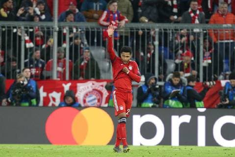 Goal celebration by Serge Gnabry 22 FC Bayern Munich to equalize 1 1 FC Bayern Munich vs. Liverpool FC Football Champions League Round of 16 13 03 2019 Munich Bayern Germany Copyright: xkolbert-press ChristianxKolbertx