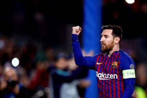 FC Barcelona Barca s Leo Messi celebrates after scoring the 1-0 lead during a UEFA Champions League round of 16 second leg soccer match between FC Barcelona and Olympique Lyon at Camp Nou in Barcelona, Catalonia, north eastern Spain, 13 March 2019. FC Barcelona vs Olympique Lyon !ACHTUNG: NUR REDAKTIONELLE NUTZUNG!  Copyright: xAlbertoxEstevezx GRAF3900 20190313-636881108115178478