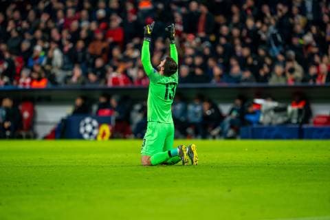 13.03.2019 MONACHIUM, PILKA NOZNA (FOOTBALL), LIGA MISTRZOW SEZON 2018 2019 UEFA CHAMPIONS LEAGUE 1 8 FINAL MECZ FC BAYERN MONACHIUM - LIVERPOOL FC (FC BAYERN MUNICH - LIVERPOOL FC) NZ ALISSON BECKER BRAMKA RADOSC GOL GOAL FOTO LUKASZ SKWIOT CYFRASPORT NEWSPIX.PL --- Newspix.pl  20190313CSLS0034