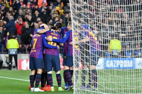 Players of FC Barcelona celebrating a goal during the champion league football match between FC Barcelona and Olympique Lyon on March 13 2019 at Camp Nou stadium in Barcelona Spain Cordon Press  xTomasxRubiax xFCxBarcelonaxvsxOlympiquexLyonx