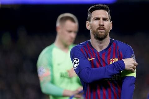 Barcelona x Lyon BARCELONA, CA - 13.03.2019: BARCELONA X LYON - Messi during the match between Barcelona and Lyon held at the Camp Nou in Barcelona, CA. The match is the second qualifying round of the UEFA Champions League 2018 19 Round of 16. (Photo: Marco Galvão Fotoarena) x1697677x  MarcoxGalvão